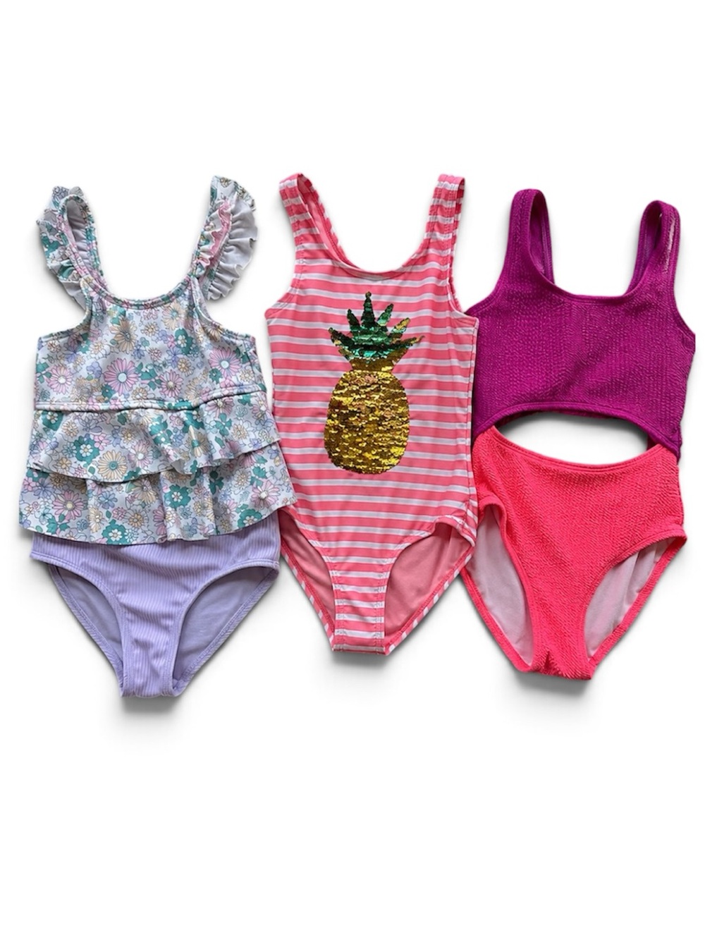 Old Navy Girls One Piece Swimsuit Bundle Size 6/6X  Floral, Pineapple Colorblock